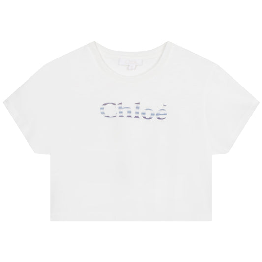 女童白色Logo棉T恤