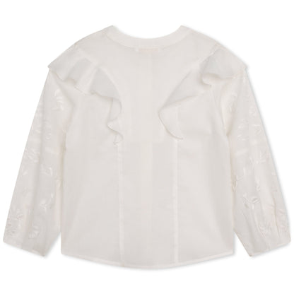 女童白色荷叶边棉衬衫