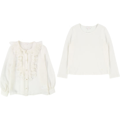 Girls Off White Soie Blouse