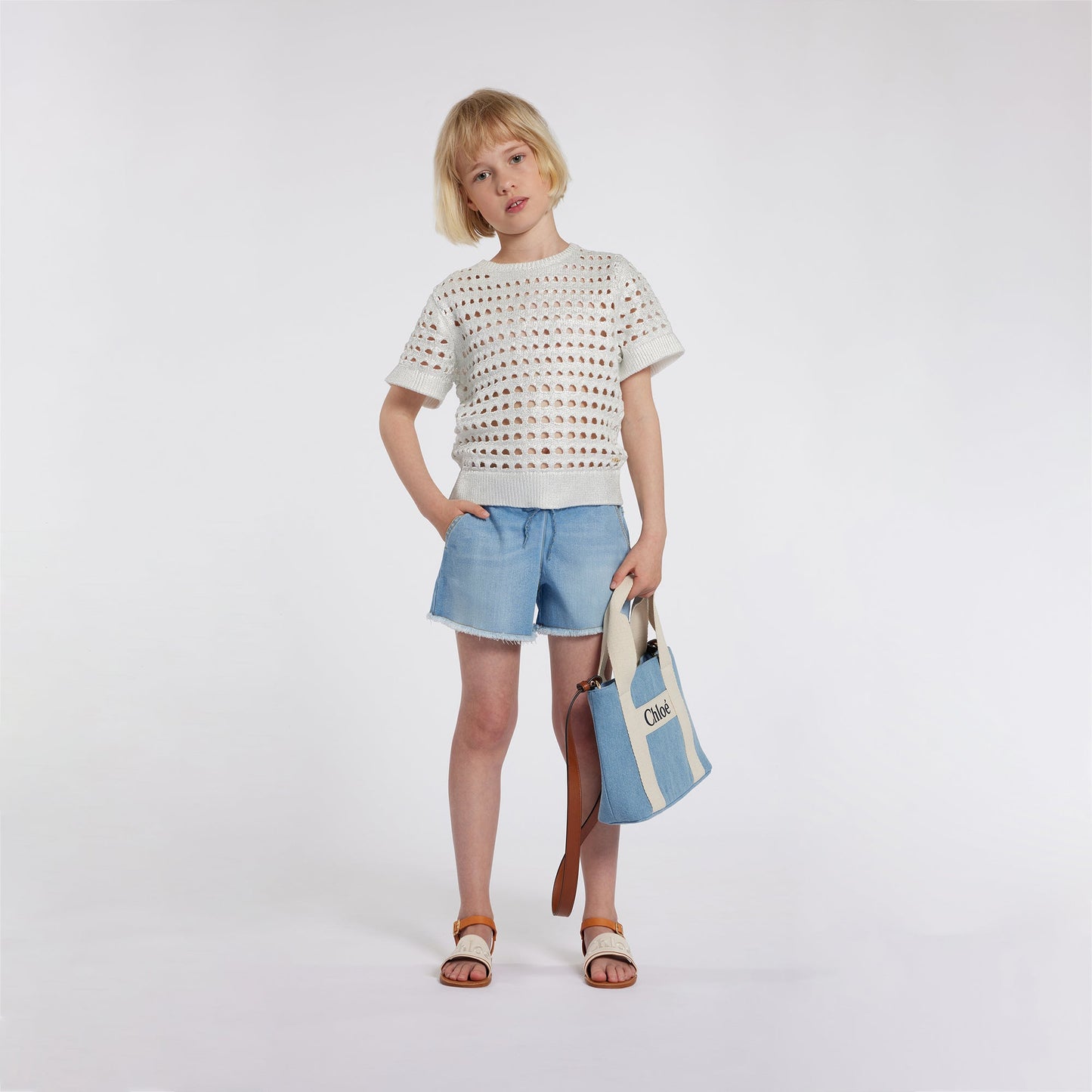 女童蓝色牛仔单肩包