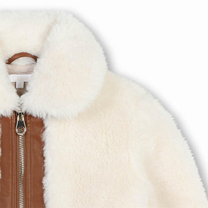 女童米色人造毛皮夹克