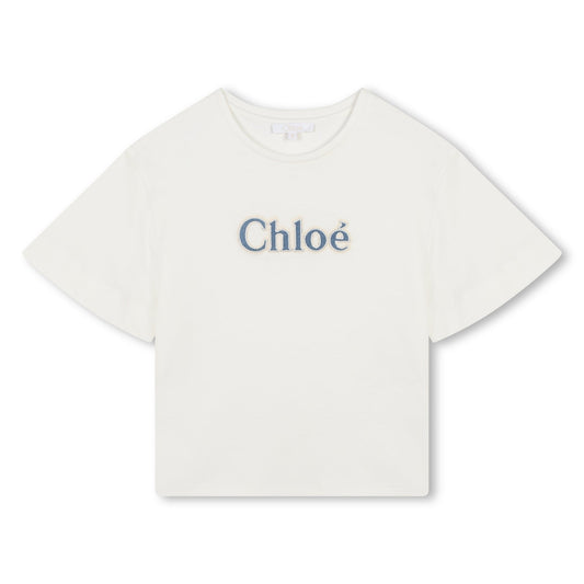 女童白色Logo棉T恤