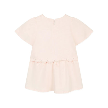 女婴浅粉色刺绣Logo棉连衣裙