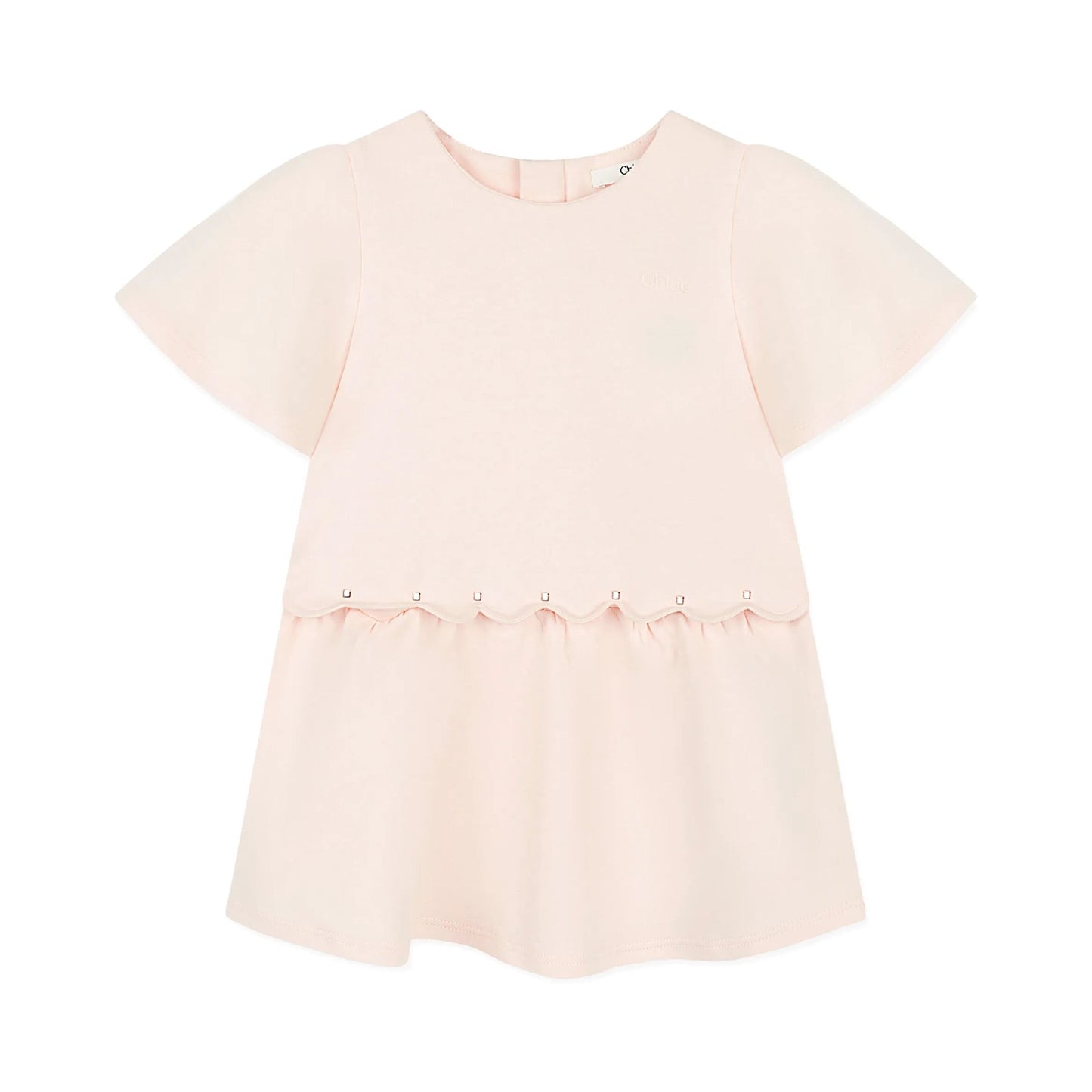 女婴浅粉色刺绣Logo棉连衣裙