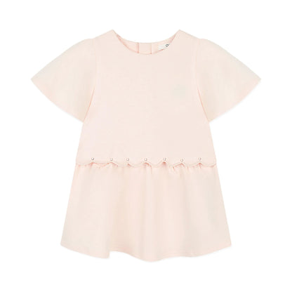 女婴浅粉色刺绣Logo棉连衣裙