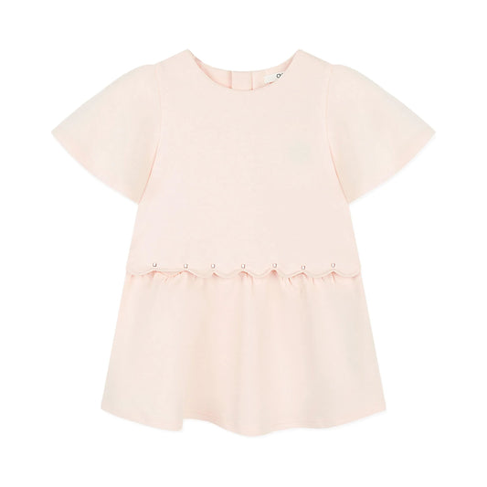 女婴浅粉色刺绣Logo棉连衣裙