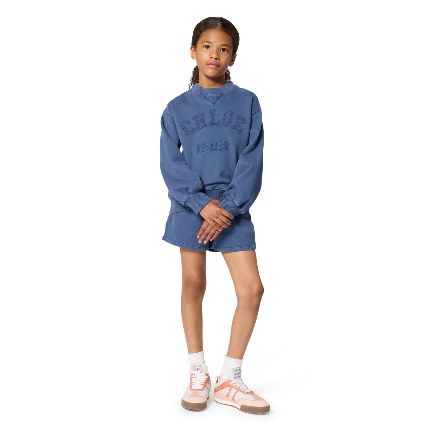 女童蓝色刺绣Logo棉卫衣