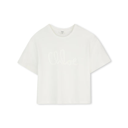 女童白色Logo棉T恤