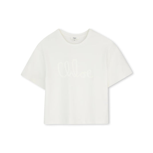 女童白色Logo棉T恤