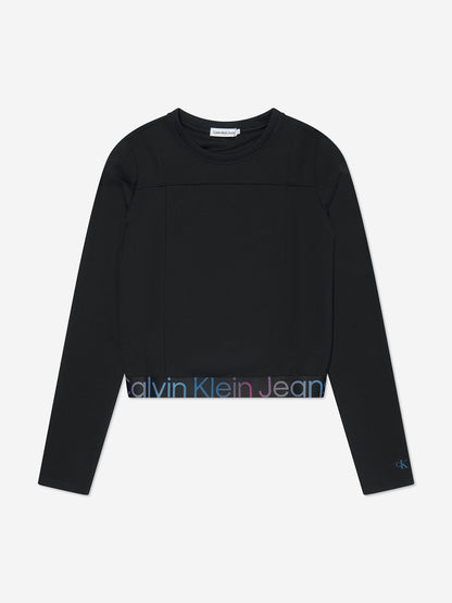 Calvin Klein Girls Punto Tape Long Sleeve Top in Black