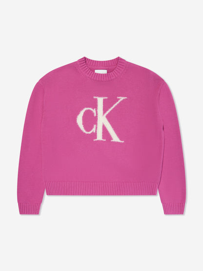 Calvin Klein Girls Fluffy Monogram Sweater in Violet