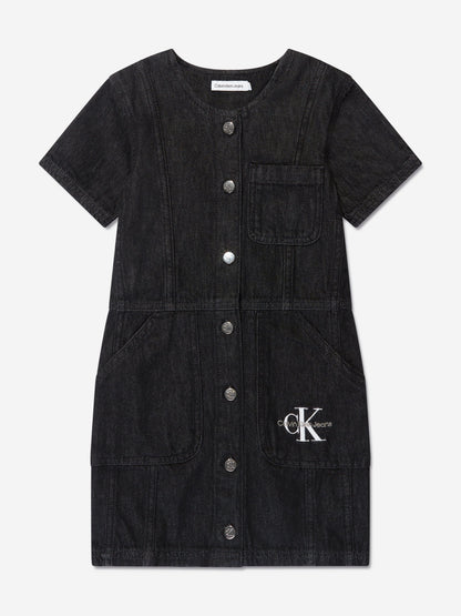 Calvin Klein Girls Denim Workwear Dress in Black