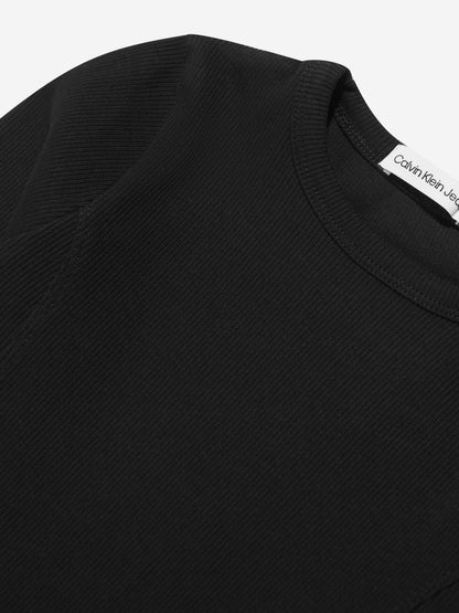 Calvin Klein Girls Rib Tape Long Sleeve Top in Black