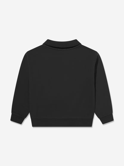 Calvin Klein Boys Polo Collar Monogram Sweatshirt in Black
