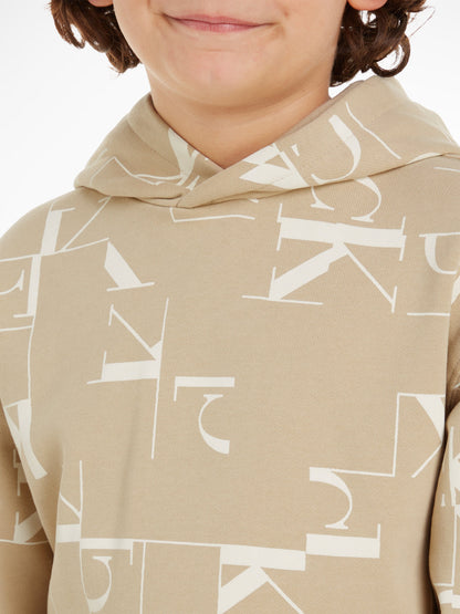 Calvin Klein Boys City Grid AOP Hoodie in Beige