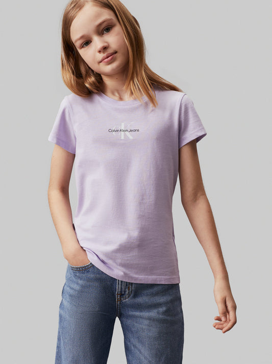 Calvin Klein Girls Micro Monogram T-Shirt in Purple