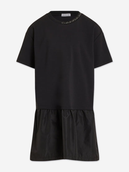 Calvin Klein Girls Mix Media Intarsia Dress in Black