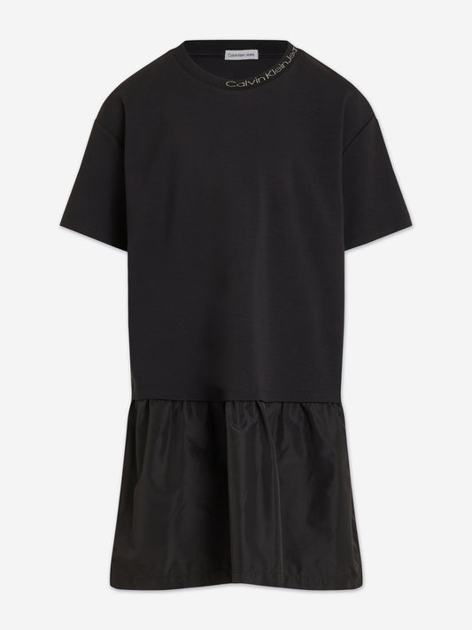 Calvin Klein Girls Mix Media Intarsia Dress in Black