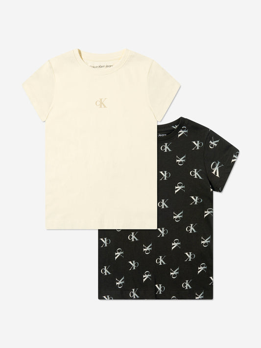 Calvin Klein Girls 2 Pack Slim Monogram T-Shirt Set in Multicolour