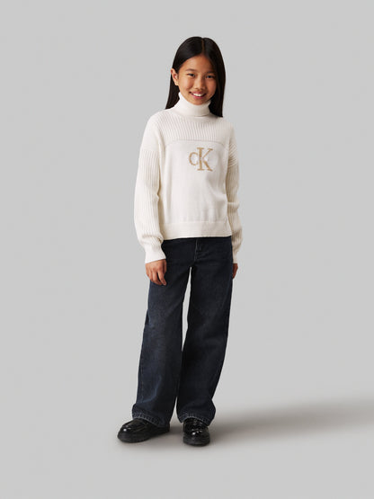 Calvin Klein Girls Logo Rollneck Sweater in Ivory
