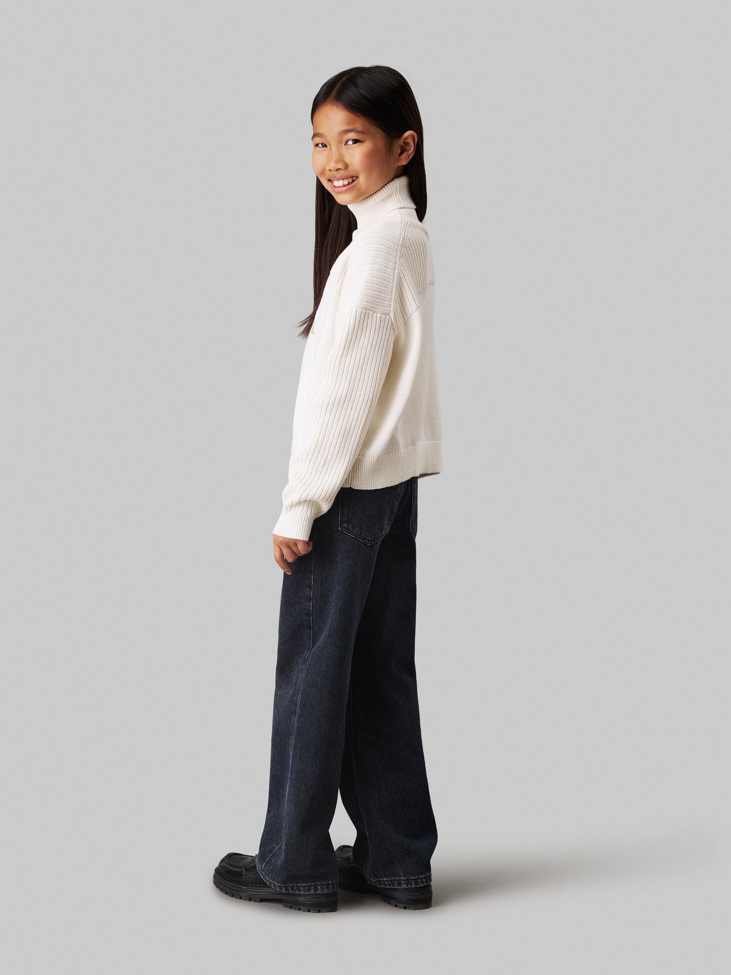 Calvin Klein Girls Logo Rollneck Sweater in Ivory