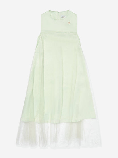 Calvin Klein Girls Shimmer Layered Dress in Green