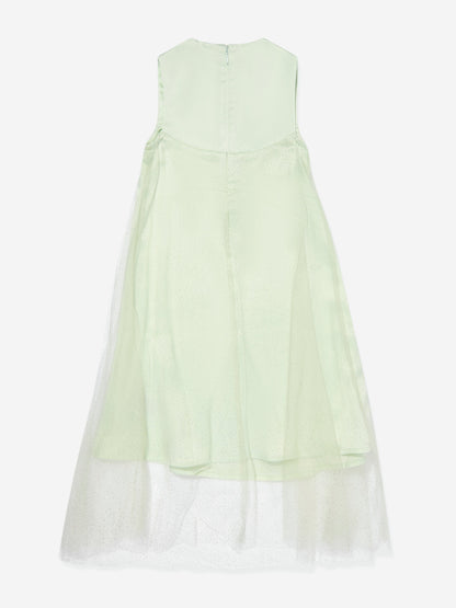 Calvin Klein Girls Shimmer Layered Dress in Green