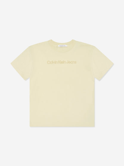 Calvin Klein 男童米色 3D 凸起刺绣 T 恤