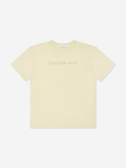 Calvin Klein 男童米色 3D 凸起刺绣 T 恤