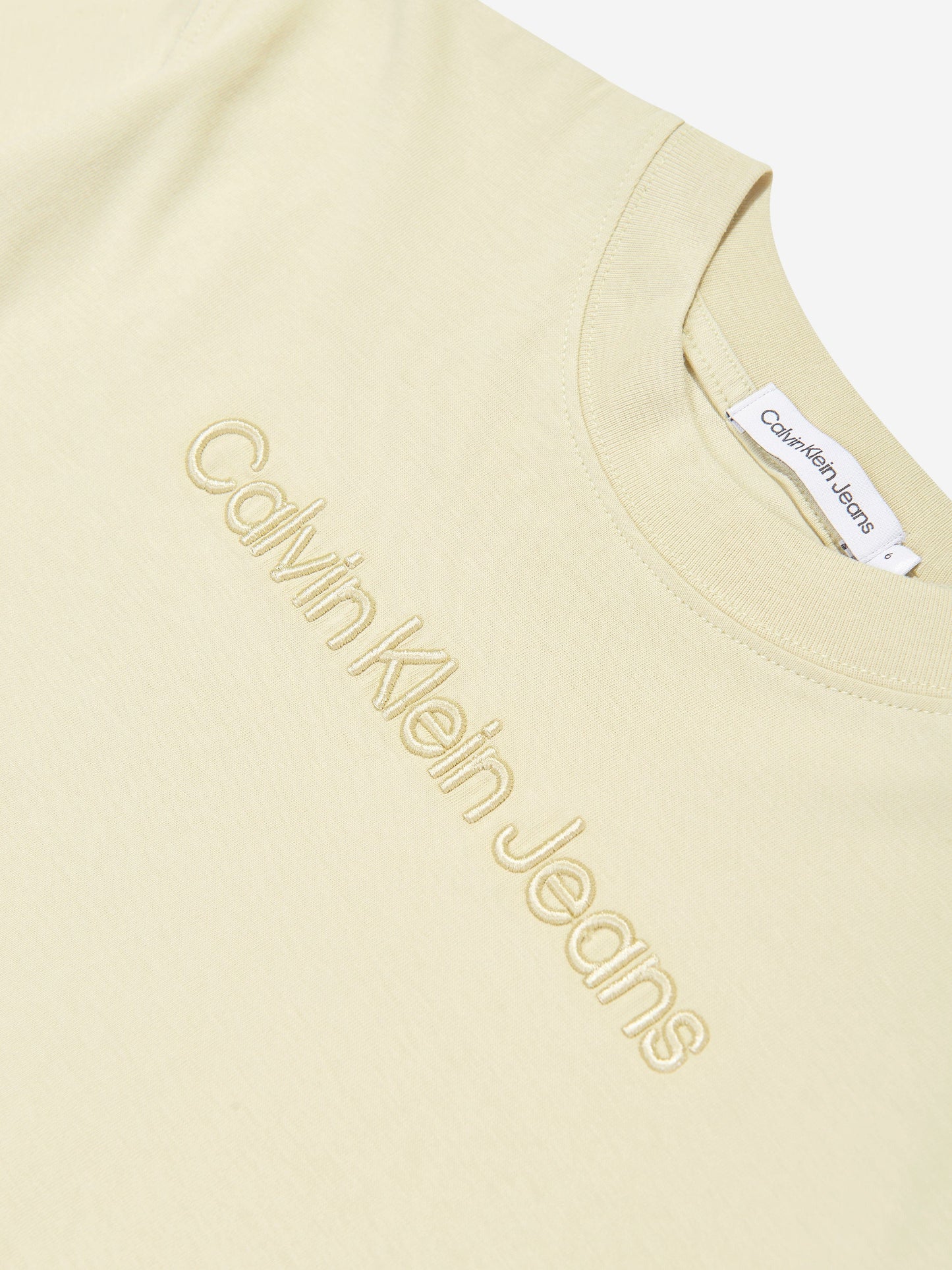 Calvin Klein 男童米色 3D 凸起刺绣 T 恤