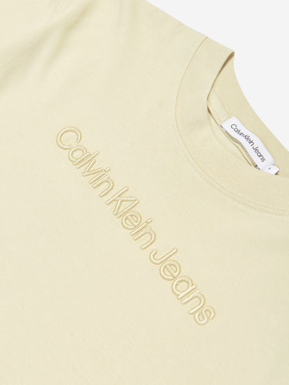 Calvin Klein 男童米色 3D 凸起刺绣 T 恤