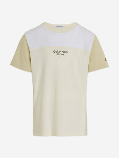 Calvin Klein Boys Colourblock T-Shirt in Beige