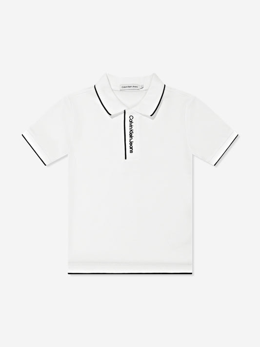 Calvin Klein Boys Intarsia Logo Pique Polo Shirt in White