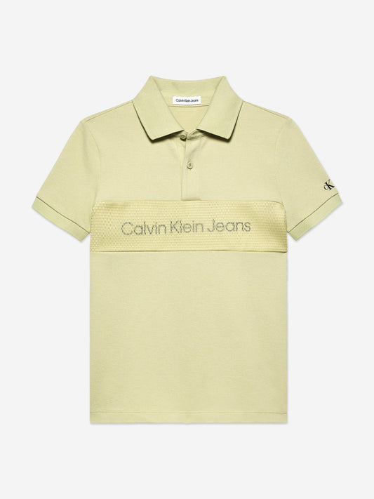 Calvin Klein Boys Layered Mesh Polo Shirt in Green