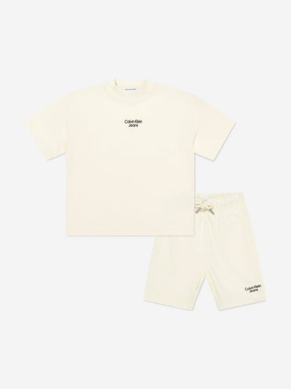 Calvin Klein Boys Ottoman Relaxed Shorts Set in Beige