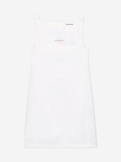Calvin Klein Girls Button Denim Dress in Ivory