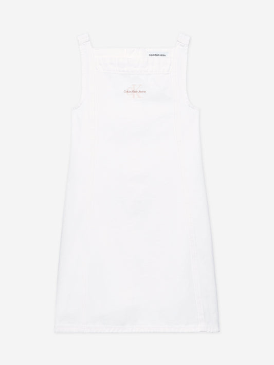 Calvin Klein Girls Button Denim Dress in Ivory