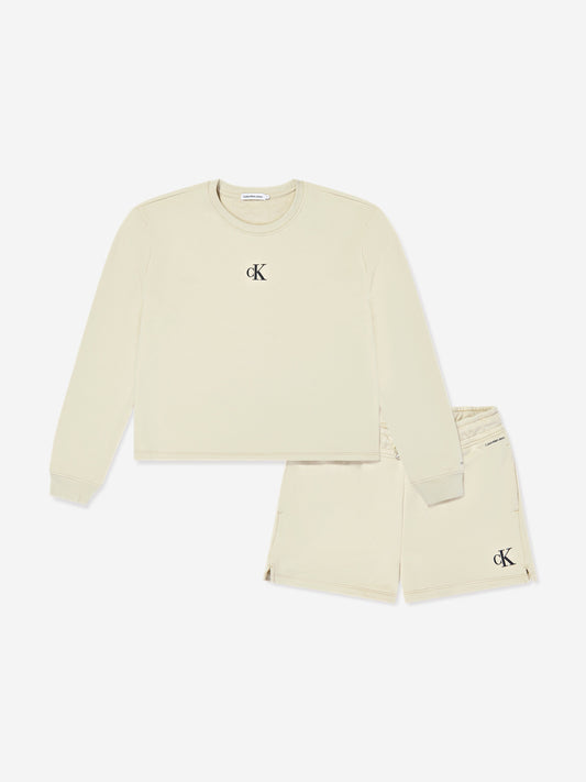 Calvin Klein Girls CK Logo Sweatshirt and Shorts Set in Green