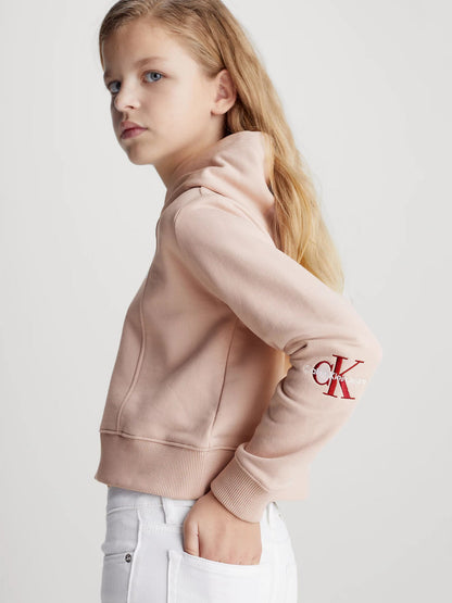 Calvin Klein Girls Monogram Off Placed Hoodie in Pink