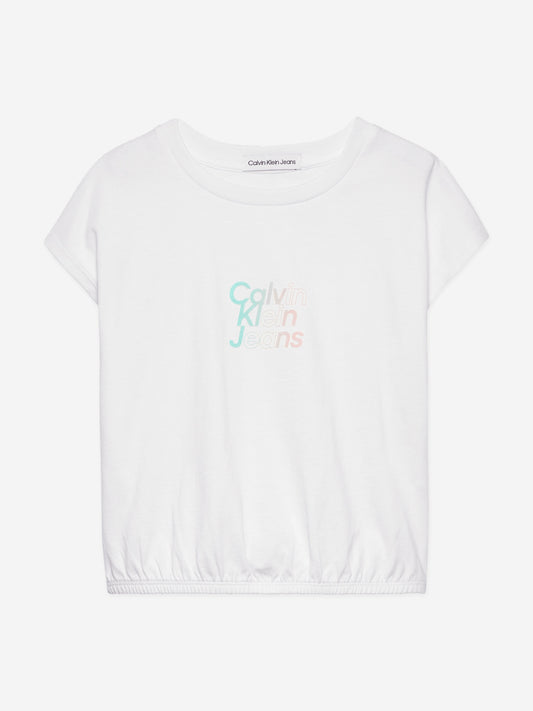 Calvin Klein Girls Gradient Flock Boxy T-Shirt in White