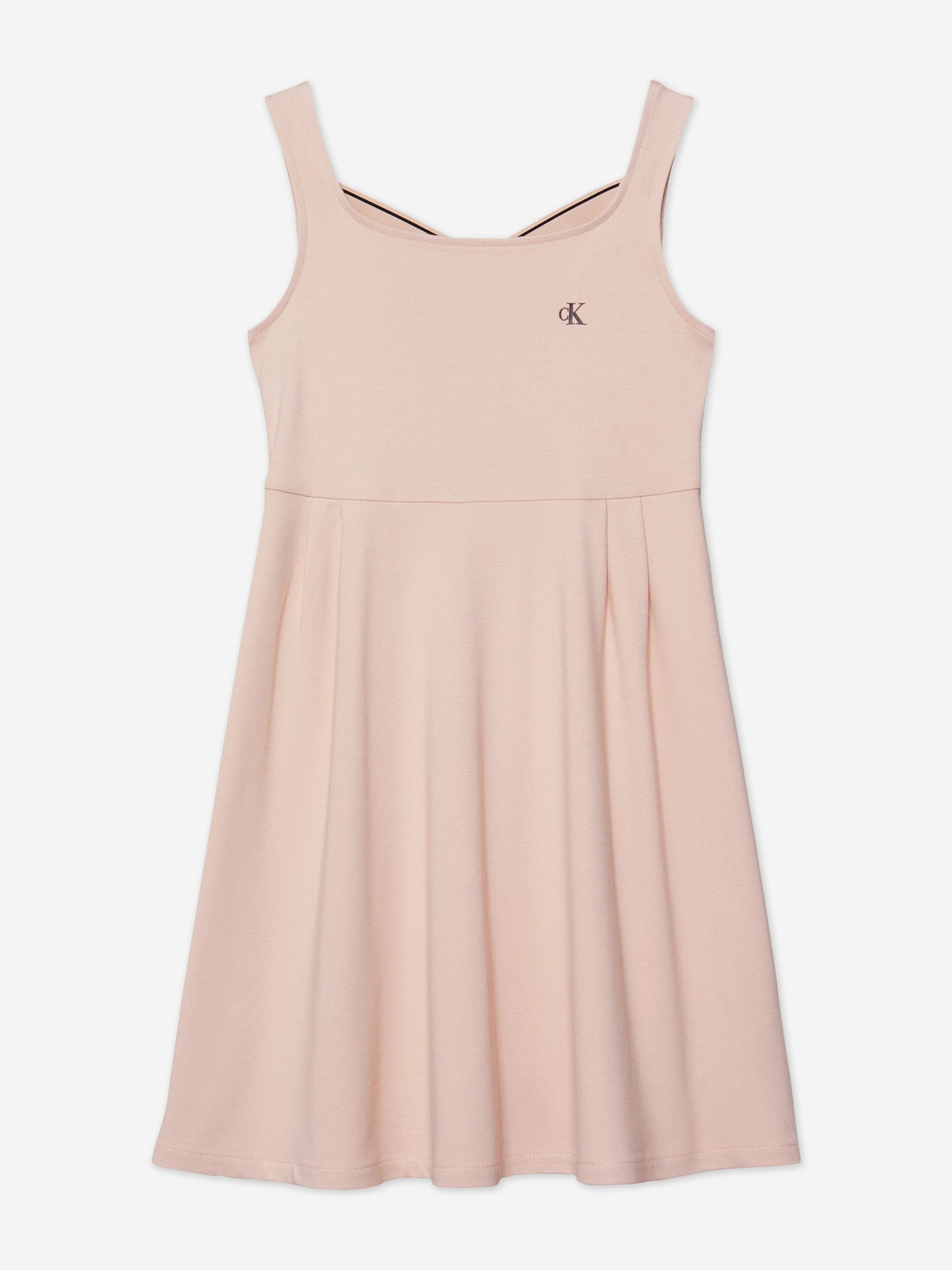 Calvin Klein Girls Back Logo Tape Fit Flare Dress in Pink