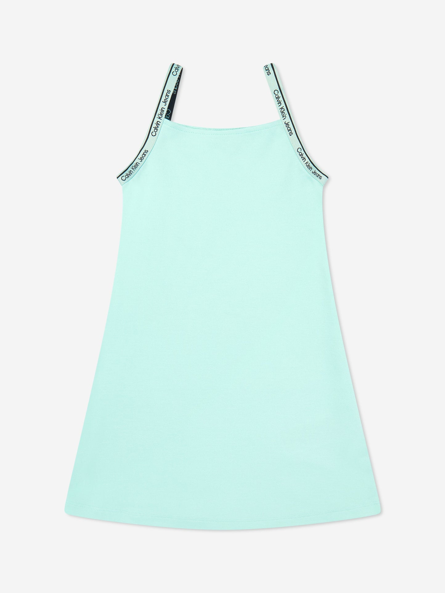 Calvin Klein Girls Logo Tape Strap Punto Dress in Blue