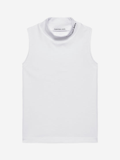 Calvin Klein Girls CKJ Logo Mockneck Tank Top in White