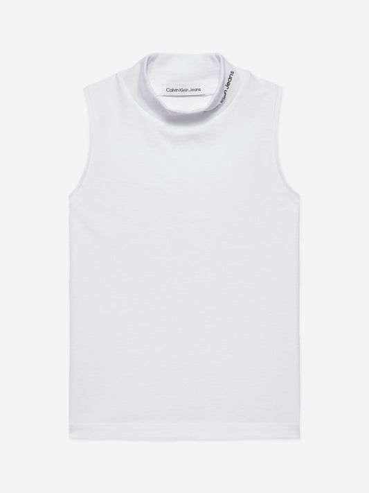 Calvin Klein Girls CKJ Logo Mockneck Tank Top in White