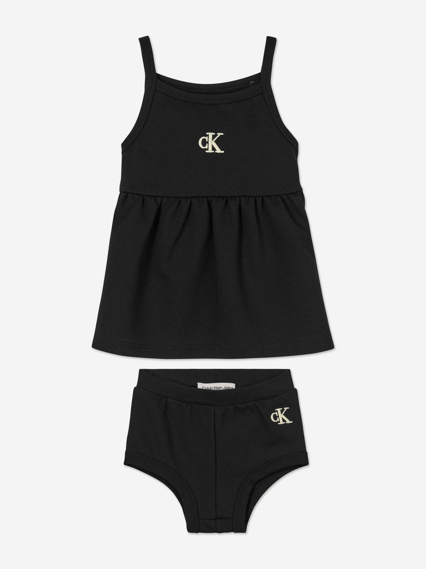 Calvin Klein 女婴黑色吊带 Punto 连衣裙