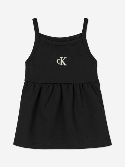 Calvin Klein 女婴黑色吊带 Punto 连衣裙