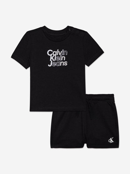 Calvin Klein Baby 渐变色徽标短裤套装（黑色）