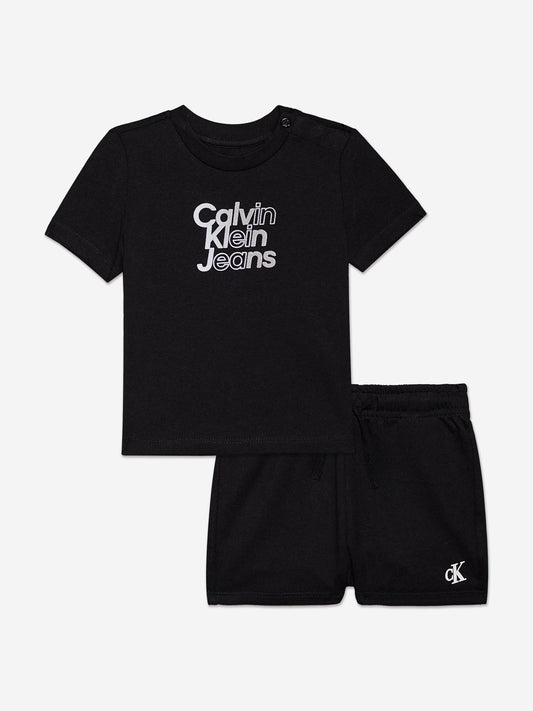 Calvin Klein Baby 渐变色徽标短裤套装（黑色）