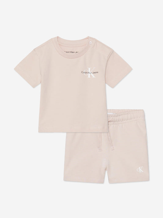 Calvin Klein 女童粉色字母徽标短裤套装