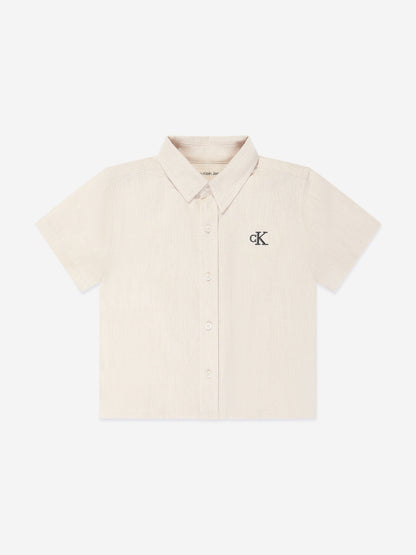 Calvin Klein 男婴亚麻混纺短裤套装（米色）